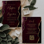Burgundy Red Agate-skript QR-kod Bröllop Inbjudningar<br><div class="desc">Den här inbjudan från elegant bröllop innehåller en bakgrundsbild av en burgundröd vattenfärgad agat som trimmas med faux guld glitter. Anpassadet kombinerar modern handskrift, tryckplåt och kursivt typsnitt med guld-färgad. På baksidan finns det utrymme för bröllop-information på en matchande burgundisk bakgrunden, tillsammans med en QR-kodgäst som kan söka efter din...</div>