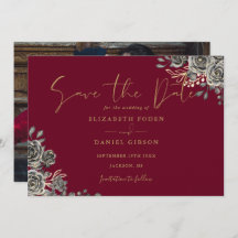 Burgundy Red and Guld gotiic Blommigt Photo Bröllo