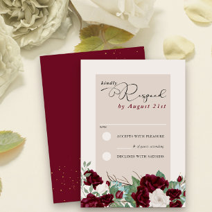 Burgundy Red and Ivory Ro Elegant Blommigt OSA Kort