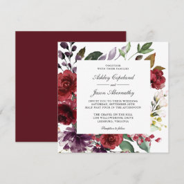 Burgundy Red and Lila Blommigt Romantic Bröllop Inbjudningar