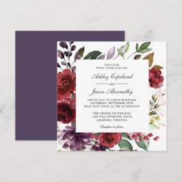 Burgundy Red and Lila Blommigt Romantic Bröllop Inbjudningar