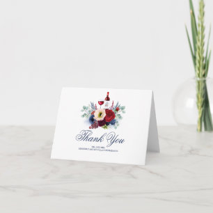 Burgundy Red and Navy Flowers Bröllop Tack Kort