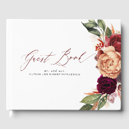 Burgundy Red and Orange Blommigt Fall Wedding Gästböcker