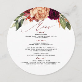 Burgundy Red and Orange Flowers Fall Wedding Menu Program