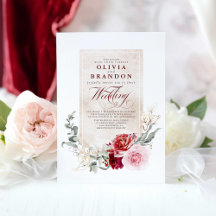 Burgundy Red and Rosa Flowers Elegant bröllop