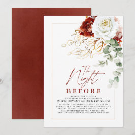 Burgundy Red and White Floral Rehearsal Dinner Inbjudningar