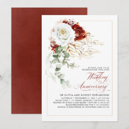 Burgundy Red and White Floral Wedding Anniversary Inbjudningar