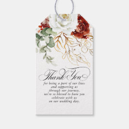 Burgundy Red and White Flowers Boho Thank You Presentetikett