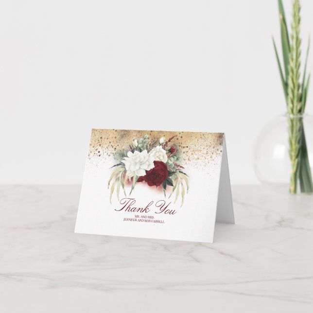 Burgundy Red and White Flowers Bröllop Tack (Framsida)