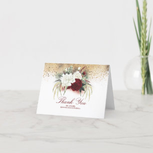 Burgundy Red and White Flowers Bröllop Tack Kort