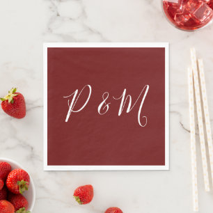 Burgundy Red and White Minimalist Bröllop Pappersservett