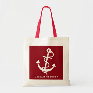 Burgundy Red and White Nautical Anchor 2 Tygkasse