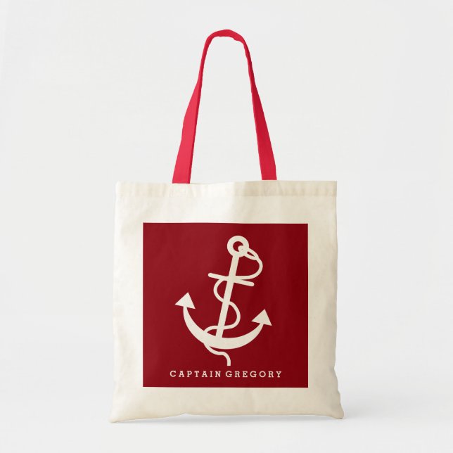 Burgundy Red and White Nautical Anchor 2 Tygkasse (Framsidan)