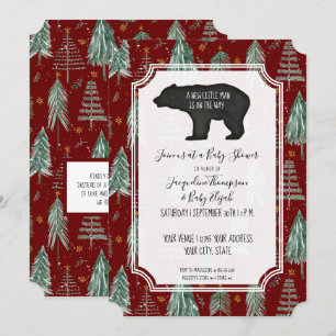 Burgundy Red Bear Woodland Forest Pojke Shower Inbjudningar