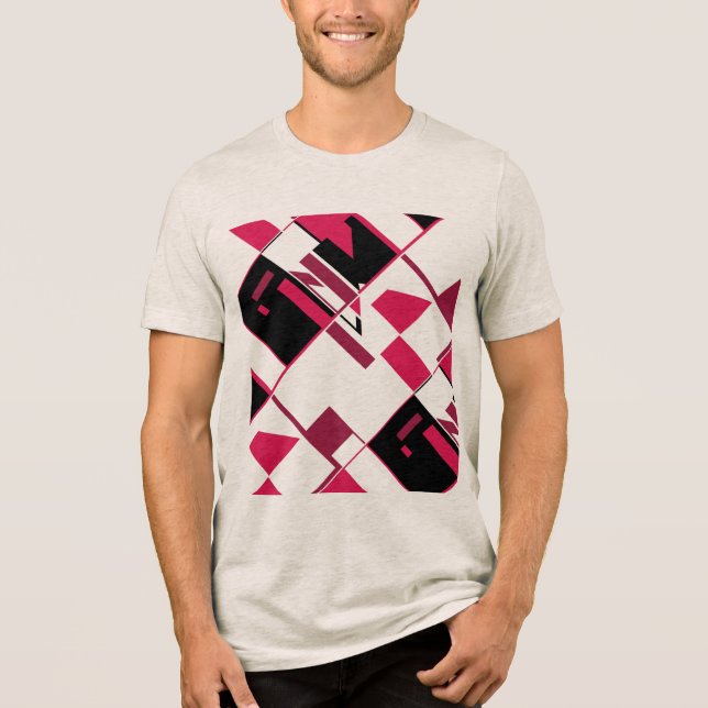 Burgundy Red Black Diagonal Geometric Shapes T Shirt (Framsida)