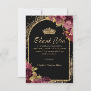 Burgundy Red Black Guld Glitter Blommigt Quinceane Tack Kort