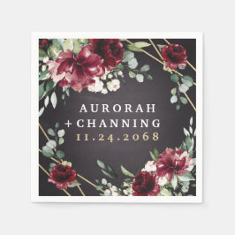 Burgundy Red Black och Guld Blommigt Elegant bröll Pappersservett