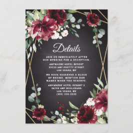 Burgundy Red Black och Guld Blommigt Elegant bröll Tilläggskort