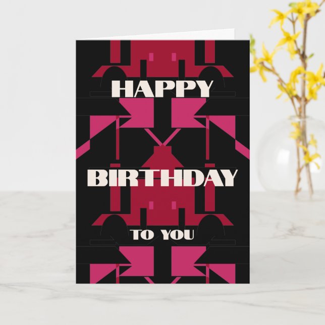 Burgundy Red Black Symmetrical Abstrakt Birthday Kort (Gul blomma)