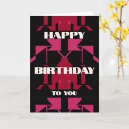 Burgundy Red Black Symmetrical Abstrakt Birthday Kort