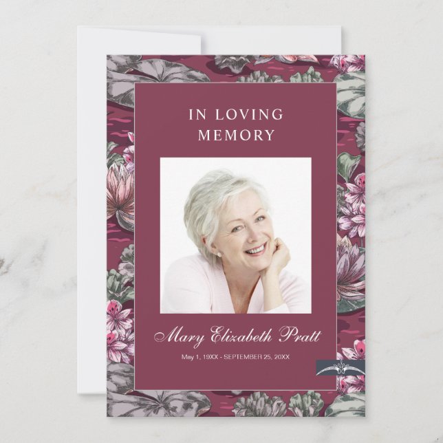 Burgundy Red Blommigt 3 Photo Funeral Program (Framsida)