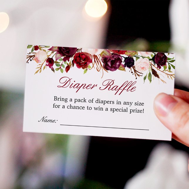 Burgundy Red Blommigt Baby Shower Diaper Raffle Visitkort (Skapare uppladdad)