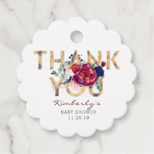 Burgundy Red Blommigt Baby Shower Tack Gåvor Etiketter