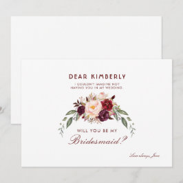 Burgundy Red Blommigt blir du min bridesmaid Inbjudningar