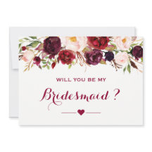 Burgundy Red Blommigt blir du min bridesmaid