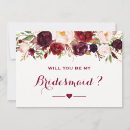 Burgundy Red Blommigt blir du min bridesmaid Inbjudningar