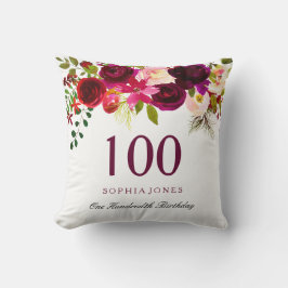 Burgundy Red Blommigt Boho 100th Birthday Gift Kudde