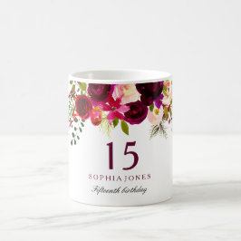 Burgundy Red Blommigt Boho 15:e födelsedagsgåvan Kaffemugg