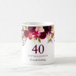 Burgundy Red Blommigt Boho 40th Birthday Gift Kaffemugg<br><div class="desc">Burgundy Red Blommigt Boho 40:e födelsedagsgåva för att minnas din speciella Använda i kopp för party.</div>