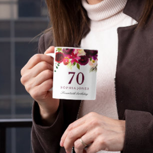 Burgundy Red Blommigt Boho 70th Birthday Gift Kaffemugg