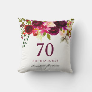 Burgundy Red Blommigt Boho 70th Birthday Gift Kudde