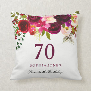 Burgundy Red Blommigt Boho 70th Birthday Gift Kudde