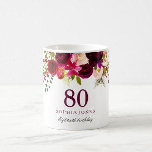 Burgundy Red Blommigt Boho 80th Birthday Gift Kaffemugg