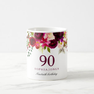 Burgundy Red Blommigt Boho 90:e Födelsedagsfest Kaffemugg