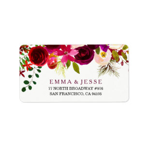Burgundy Red Blommigt Boho Bröllop Adressetiketter