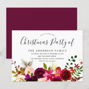 Burgundy Red Blommigt Boho jul Party Inbjudningar