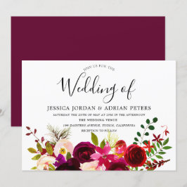 Burgundy Red Blommigt Boho Wedding bjudande Inbjudningar