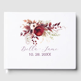 Burgundy Red Blommigt Bröllop Guest Bok