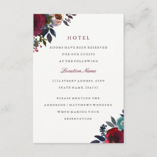 Burgundy Red Blommigt Bröllop Hotel-inkvartering Tilläggskort