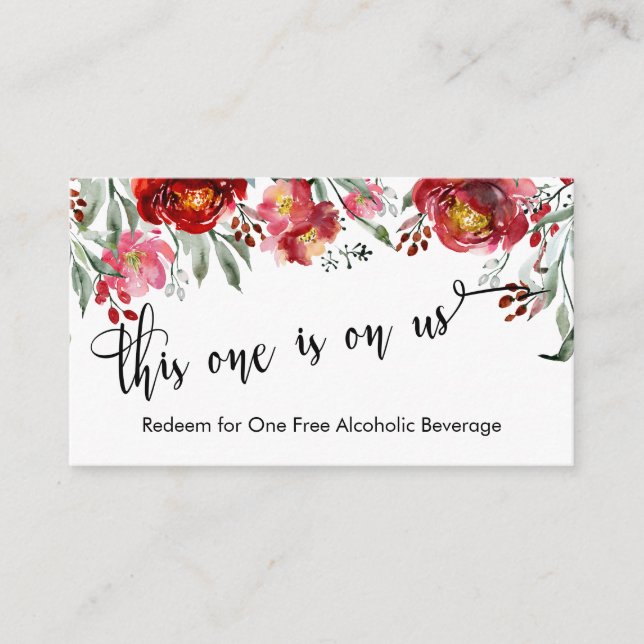Burgundy Red Blommigt Drink Biljett-höljen Tilläggskort (Framsida)