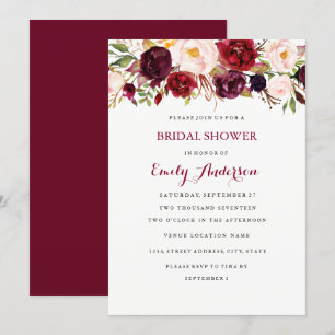 Burgundy Red Blommigt Fall Möhippa Card Inbjudningar