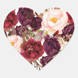 Burgundy Red Blommigt Fall Wedasmeds hjärtsäl Hjärtformat Klistermärke