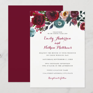 Burgundy Red Blommigt Fall Wedding bjudande Inbjudningar
