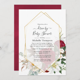 Burgundy Red Blommigt Geometric Drive by Shower Inbjudningar