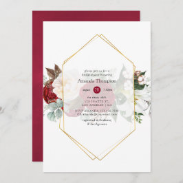 Burgundy Red Blommigt Geometric Möhippa Inbjudningar