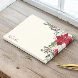 Burgundy Red Blommigt jul Bouquet med Namn Post-it Block
